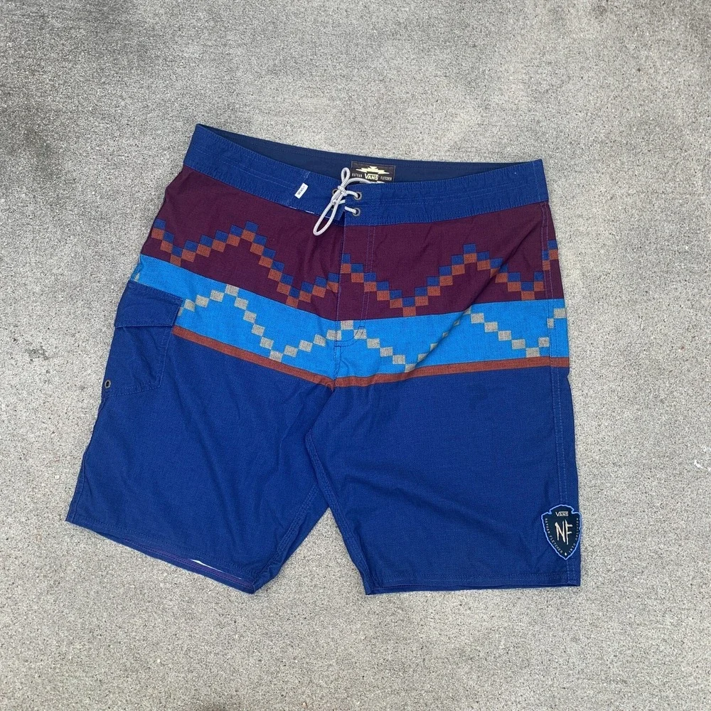 Vans Nathan Fletcher‎ Board Shorts Size 34 Blue Maroon 